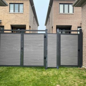 Aluminum-Vinyl-Fence-and-Vinyl-Gates-Grey-Vinyl-Fence-with-Aluminum-Post-and-Aluminum-Frame-installed-in-Markham